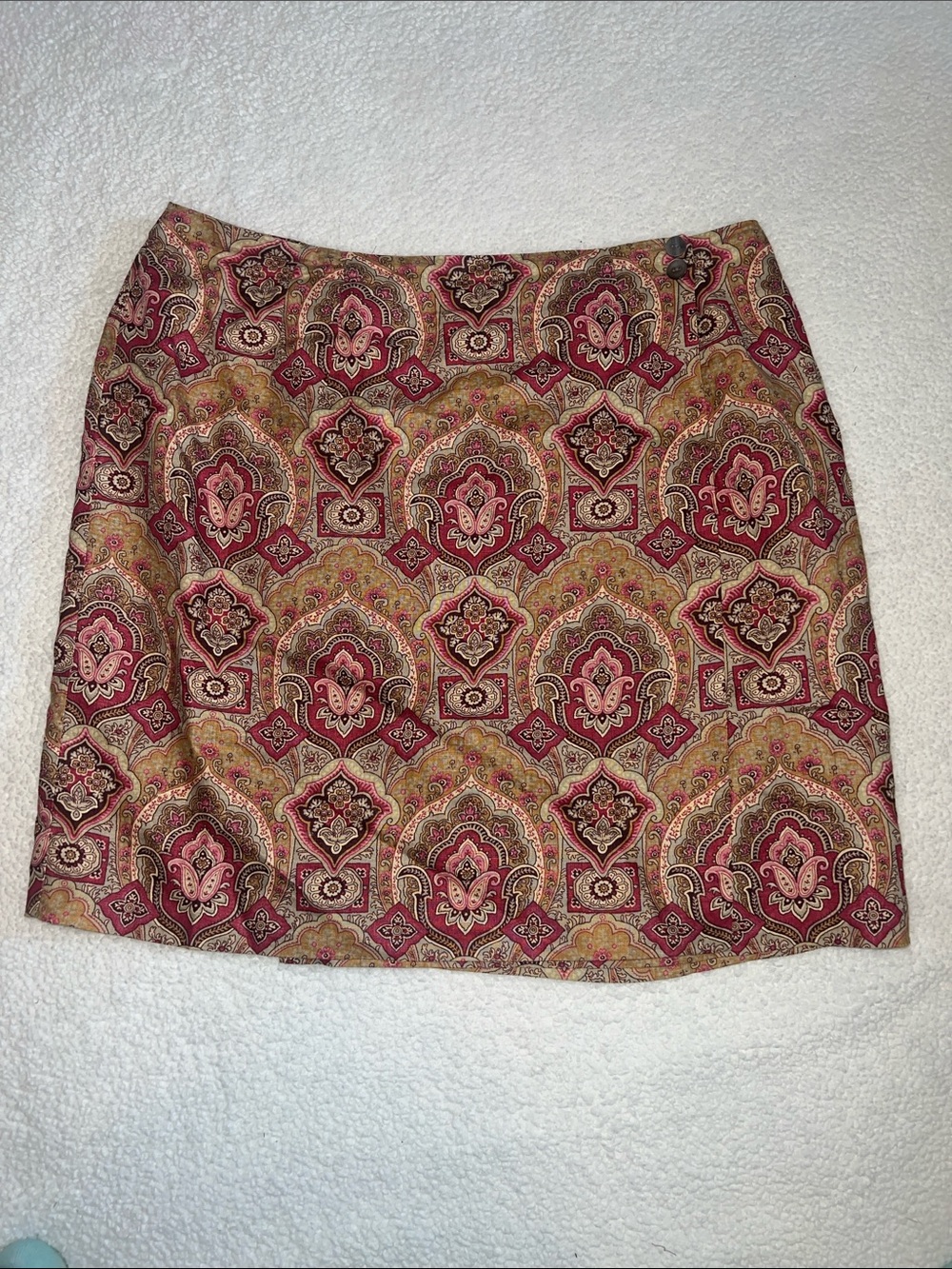 Charter Club Pink and Gold Paisley 100%  Linen Mini Skirt